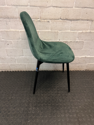 Green Velvet Upholstered Dining Chair with Black Metal Legs
