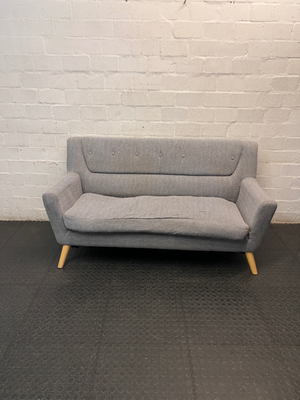 Grey Cotton 3 Seater Couch with Tapered Wood Legs — Spring Out; Functional Fair Condition
