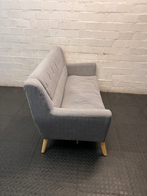 Grey Cotton 3 Seater Couch with Tapered Wood Legs — Spring Out; Functional Fair Condition
