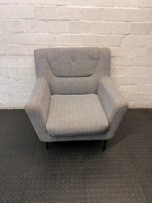 Grey Cotton Upholstered 1 Seater Couch — Missing One Leg and Damaged Support