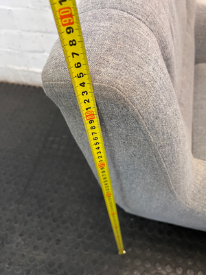 Grey Cotton Upholstered 1 Seater Couch — Missing One Leg and Damaged Support