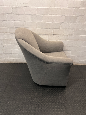 Grey Fabric Arched Armchair — Fair Condition with Visible Wear