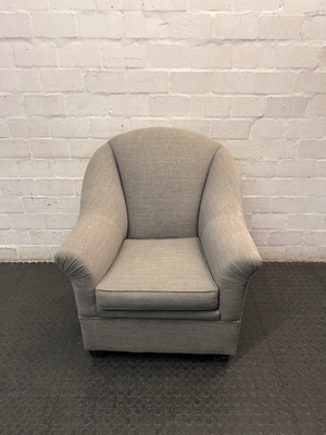 Grey Fabric Arched Armchair — Fair Condition with Visible Wear