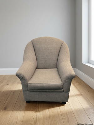 Grey Fabric Arched Armchair — Fair Condition with Visible Wear