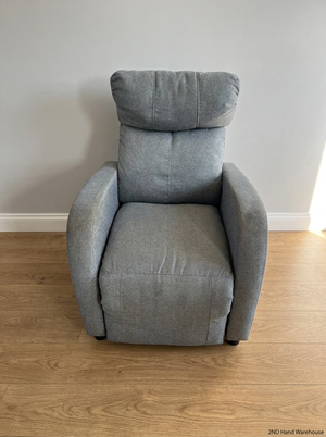 Grey High-Back Fabric 1 Seater Couch — Fair Condition with Visible W - 2ndhandwarehouse.com