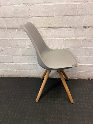 Grey Moulded Chair with Wooden Legs - Wear on Seat Cushion - 2ndhandwarehouse.com