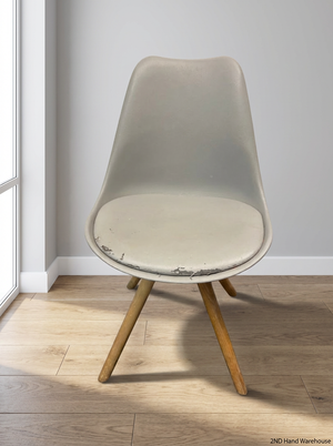 Grey Moulded Chair with Wooden Legs - Wear on Seat Cushion - 2ndhandwarehouse.com