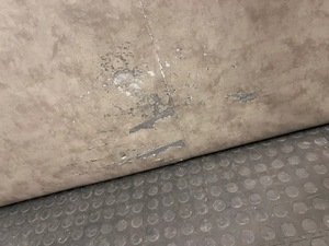 Grey Padded King Size Headboard - Notable Fabric Staining and Wear - 2ndhandwarehouse.com