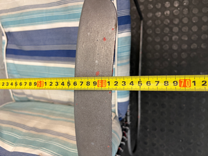 Grey Sprayed Metal Outdoor Chair with Striped Cushion — Fair Condition