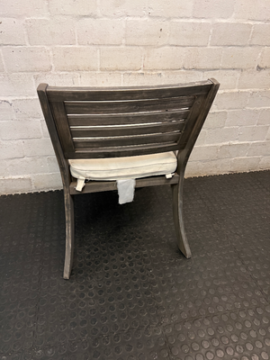 Grey-Wash Wooden Outdoor Dining Chair with Cushion — Weathered Frame with Signs of Wear - 2ndhandwarehouse.com