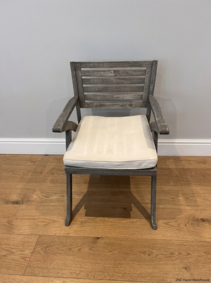Grey-Wash Wooden Outdoor Dining Chair with Cushion — Weathered Frame with Signs of Wear - 2ndhandwarehouse.com