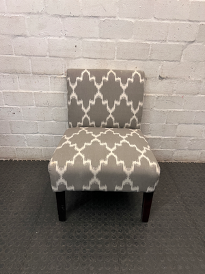 Grey and Ivory Patterned Armless Slipper Chair — Fair Condition with Leg Scuffs