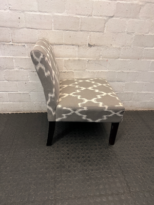 Grey and Ivory Patterned Armless Slipper Chair — Fair Condition with Leg Scuffs