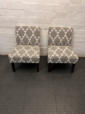 Grey and Ivory Patterned Armless Slipper Chair — Fair Condition with Leg Scuffs