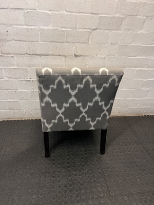 Grey and Ivory Patterned Armless Slipper Chair — Fair Condition with Leg Scuffs