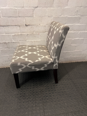 Grey and Ivory Patterned Armless Slipper Chair — Fair Condition with Leg Scuffs