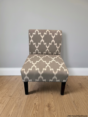 Grey and Ivory Patterned Armless Slipper Chair — Fair Condition with Leg Scuffs