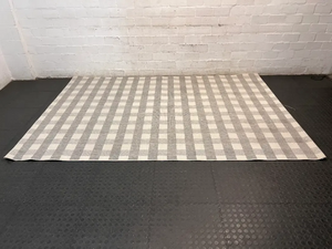 Grey and White Checkered Flat-Weave Floor Rug — Fair Used Condition