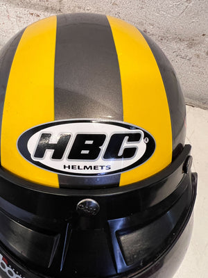 HBC Bogo Open-Face Helmet – Matte Black with Yellow Racing Stripes