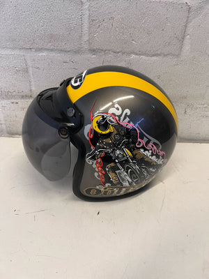 HBC Bogo Open-Face Helmet – Matte Black with Yellow Racing Stripes