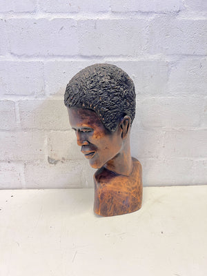 Hand-Carved Wooden Bust | Vintage Art Sculpture