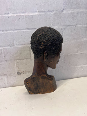 Hand-Carved Wooden Bust | Vintage Art Sculpture