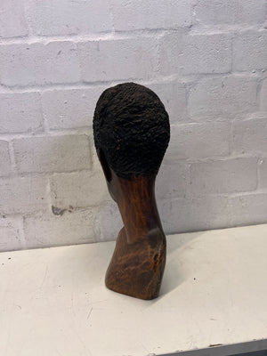 Hand-Carved Wooden Bust | Vintage Art Sculpture