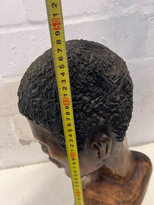 Hand-Carved Wooden Bust | Vintage Art Sculpture