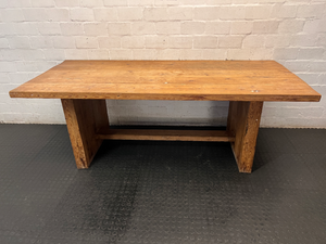 Hardwood Sealed Dining Table with Pedestal Legs — Used Good Condition - No Repairs Required - 2ndhandwarehouse.com