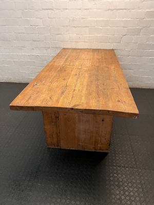 Hardwood Sealed Dining Table with Pedestal Legs — Used Good Condition - No Repairs Required - 2ndhandwarehouse.com
