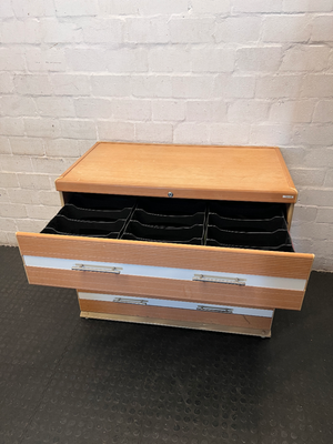 Honey-Toned 3-Drawer Office Organiser with Ribbed Detail - 2ndhandwarehouse.com