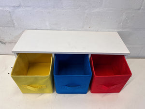 Colorful 3-Bin Storage Shelf with Primary Color Fabric Bins
