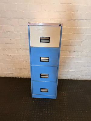 Retro Two-Tone 4-Drawer Filing Cabinet - Blue & Cream - 2ndhandwarehouse.com