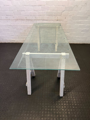 Stylish Glass-Top Table with White Wooden Base β Minor Wear - 2ndhandwarehouse.com