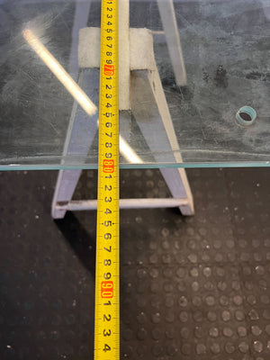Stylish Glass-Top Table with White Wooden Base β Minor Wear - 2ndhandwarehouse.com