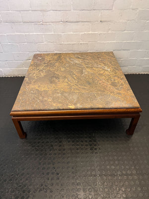 Elegant Square Marble Top Coffee Table with Wooden Legs – Minor Wear - REDUCED