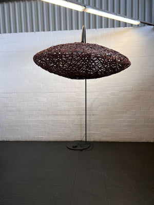 Unique Arc Floor Lamp with Textured Disc Shade