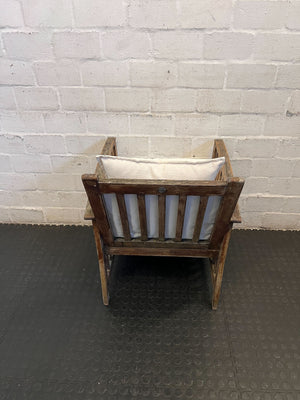 Rustic Charm Wooden Armchair with Cream Cushions