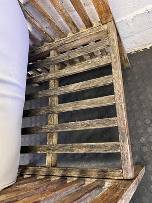 Rustic Charm Wooden Armchair with Cream Cushions