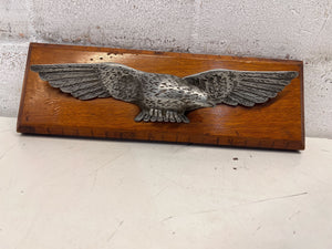 Vintage Wooden Eagle Wall Décor with Silver Metal Detailing
