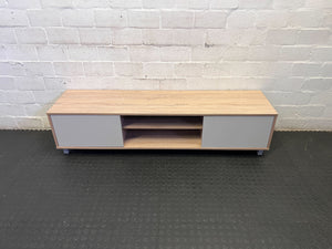 Contemporary Wood & Grey TV Unit with Sliding Doors