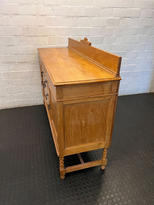 Charming Vintage Wooden Sideboard with Ornate Carving draw missing a hinges - 2ndhandwarehouse.com