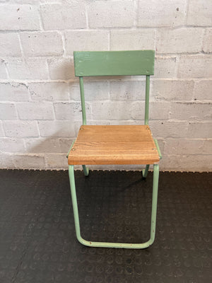 Vintage Sage Green Metal & Wood Schoolhouse Chair