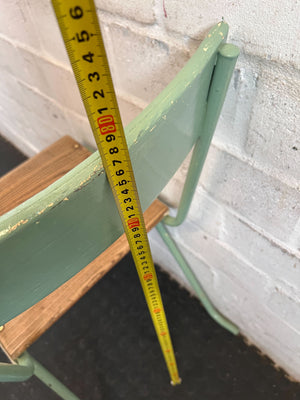 Vintage Sage Green Metal & Wood Schoolhouse Chair