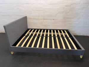 Stylish Grey Upholstered Bed Frame with Slats - 2ndhandwarehouse.com