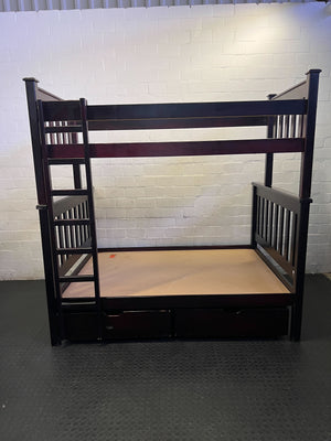 Classic Dark Wood Bunk Bed with Under-Bed Storage Drawers