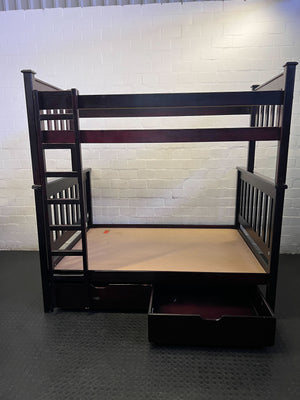 Classic Dark Wood Bunk Bed with Under-Bed Storage Drawers