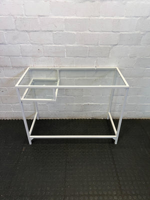 Sleek White Metal & Glass Console Table / Small Desk