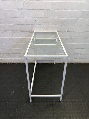 Sleek White Metal & Glass Console Table / Small Desk