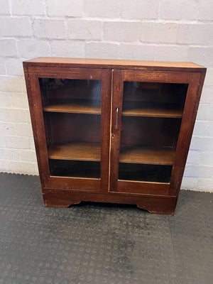 Vintage Wooden Display Cabinet with Glass Doors